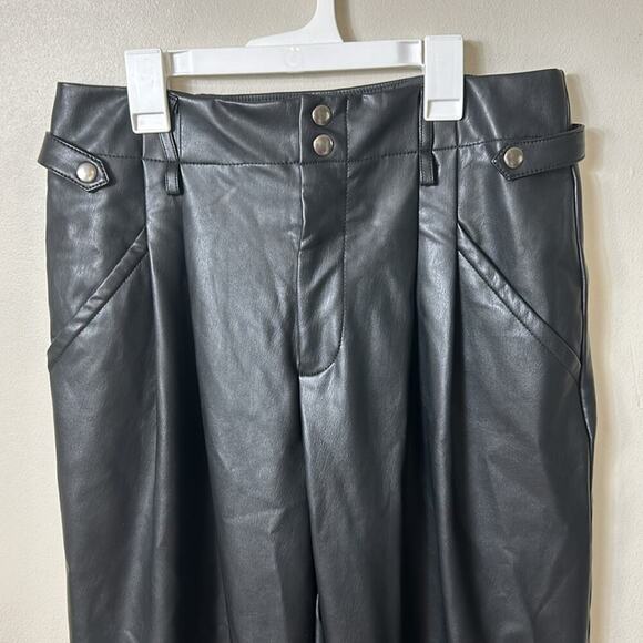 NEW Anthropologie Maeve black vegan leather taper pleated pants - Picture 7 of 16